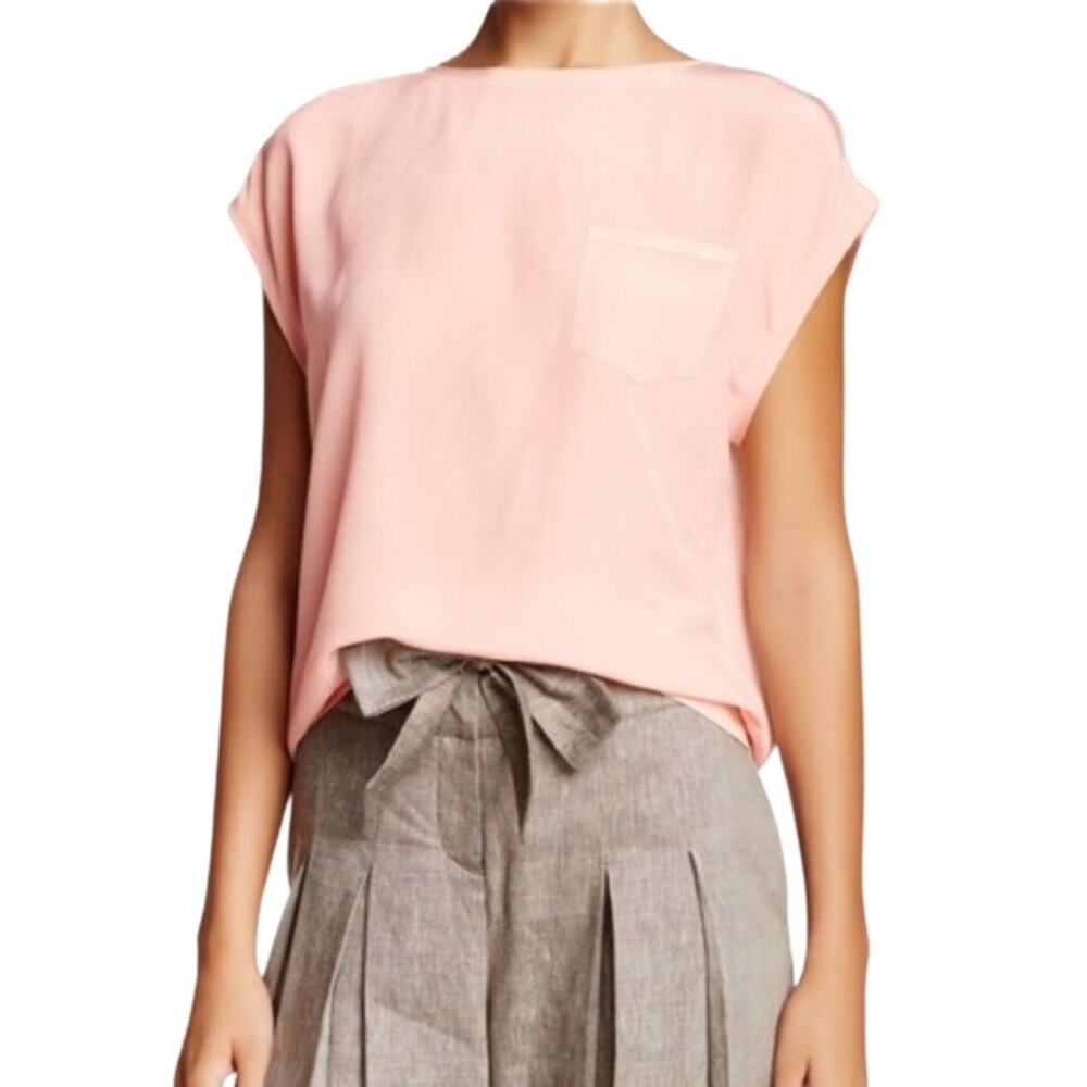 Women LAMB Gwen Stefani Peach Pink Silk Blouse Top XS Minimalist Luxury Career